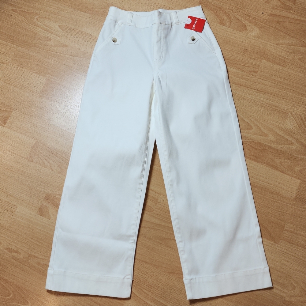 NWT Spanx Stretch Twill Cropped Wide Leg White Pants Size Small Petite SP 20312Q